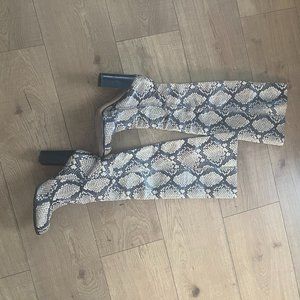 Sam Edelman Snake Print Heeled Boots - Black and Cream